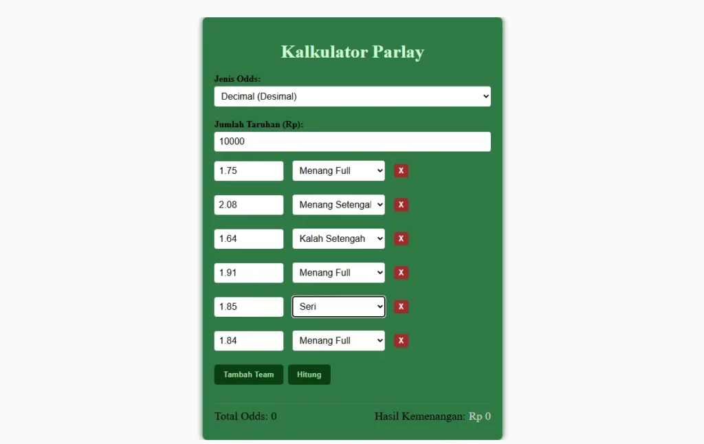 Kalkulator Parlay 6 partai
